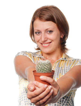 Girl with a cactusの写真素材
