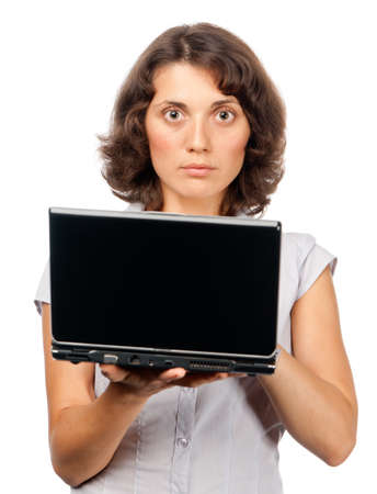Pretty girl with a laptopの写真素材