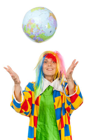 Funny clown throws globe ball