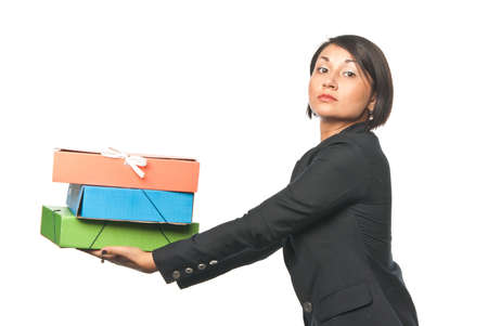 Young businesswoman with big paper foldersの写真素材