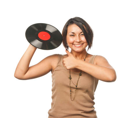 Pretty girl with vinyl discの写真素材
