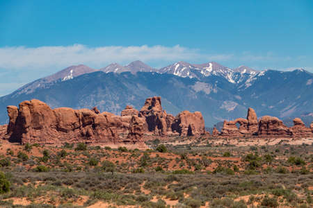 Balance Rock Valley in Arches National Parkの写真素材
