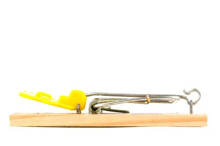 a closeup of a mousetrap on a white backgroundの写真素材