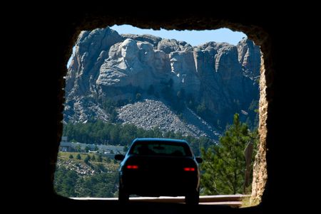Mount Rushmore framed by a tunnel as tourist on a roadtrip go byのeditorial素材