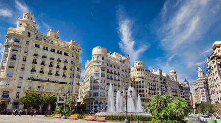 Fountain in the Mascleta square in Valencia, Spainの写真素材