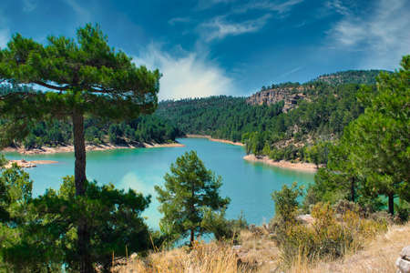View of the La Toba reservoir in Cuencaの写真素材