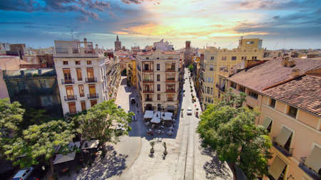 View of the historic center of the city of Valencia from the Los Serrano towersの写真素材