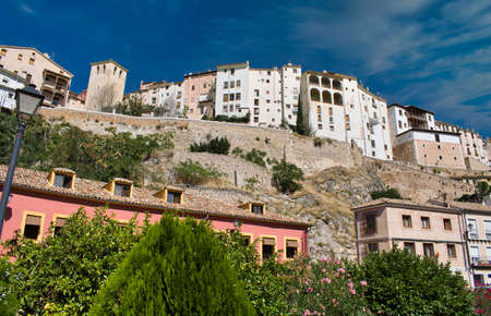 White houses and medieval wall of Cuenca, Castilla la Manchaの写真素材
