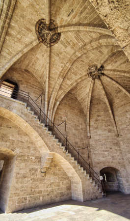 Staircase, arches and architecture of the Los Serrano towers in Valenciaのeditorial素材