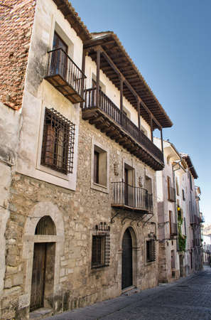 Traditional architecture houses in San Pedro street, Cuenca city, Spainのeditorial素材
