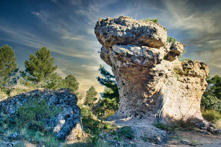 Idyllic rock in the natural setting of the Enchanted City in Cuenca, Spainの写真素材