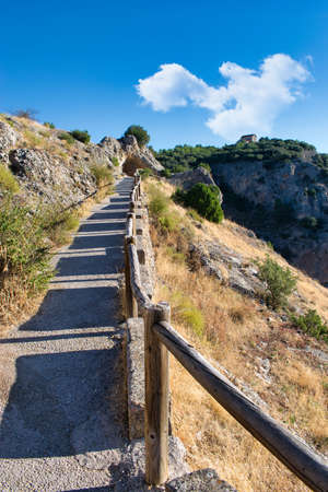 Path that goes up to the viewpoint of the Ventano del Diablo in the mountain of Cuenca, Spainの写真素材