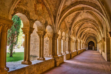 Cloister hall of the Cistercian monastery of Santa MarÃ­a de Valbuena, Valladolid province, Spainの写真素材