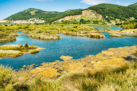 Beautiful natural park of the SantoÃ±a, Victoria and Jayel marshes in Cantabria, Spainの写真素材