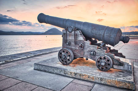 Spanish long cannon, old artillery piece on the seafront of the town of Santona, Spainの写真素材