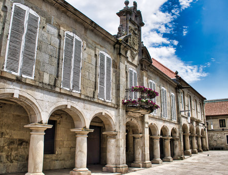 Facade of the pazo or palace of Mugartegui in Da Pedreira square in the city of Pontevedra, Spainのeditorial素材