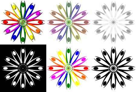Round flower with multicolored petals with the rainbowのイラスト素材