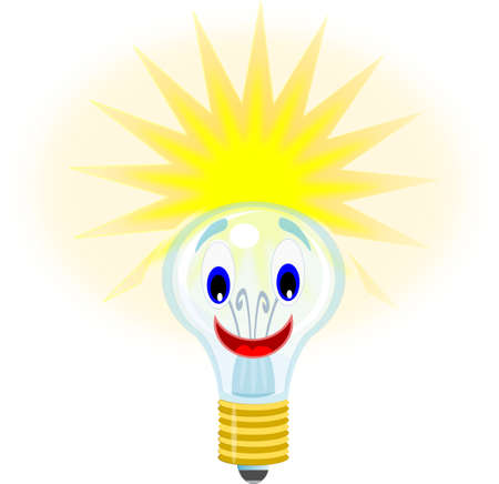 Cartoon of cheerful light bulb with rays of light aboveのイラスト素材