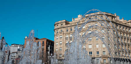 Water spouts fountain JosÃ© Zorrilla square in Valladolid, Spainの写真素材