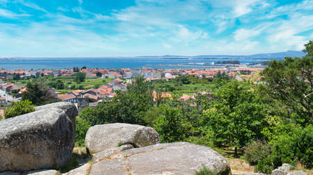 View of the Galician town of Cambados on the coast of Spainの写真素材