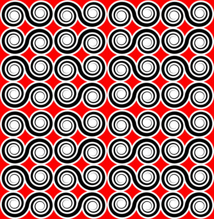 Mosaic of black and white spirals on a red backgroundのイラスト素材