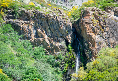 Mazobre waterfall in the natural park of the Palentina mountain, Spainの写真素材