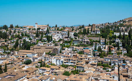 Aerial view of the city of Granada from a viewpoint of the Alhambra, Spainの写真素材