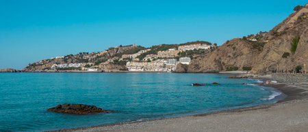 View of the Cotobro beach in the town of AlmuÃ±ecar in southern Spainの写真素材