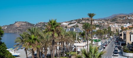 View of the promenade of the town of AlmuÃ±ecar in the province of Granada, region of Andalusia, Spainの写真素材