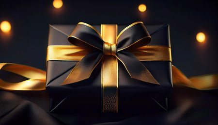 A gift box with black satin paper and gold bow for Black Friday shoppingの素材