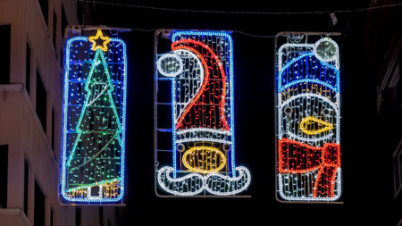 Christmas lights on a street in Valladolid, Spainの写真素材
