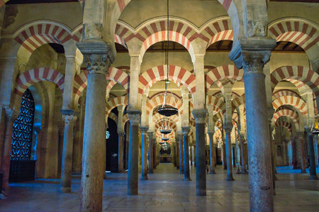 View of the beautiful Muslim architecture inside the Mosque Cathedral of Cordoba, Spainの写真素材