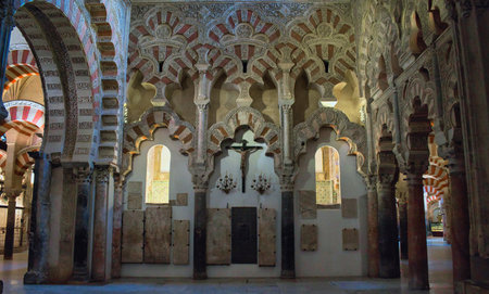 Majestic interior of the beautiful mosque cathedral of Cordoba, Spainの写真素材