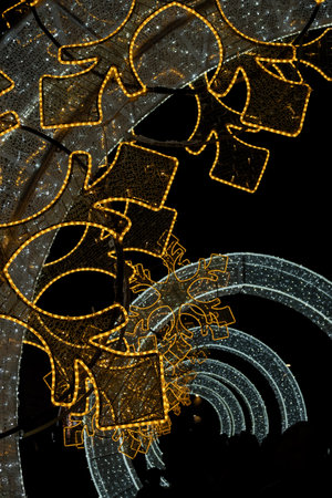 Close-up detail of the Christmas lights located next to the cathedral of Valladolid, Spainの写真素材