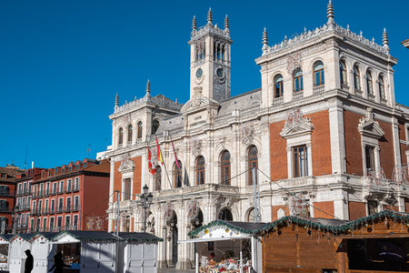 Christmas market in the main square of Valladolid during the 2024 festivities, Spainの写真素材