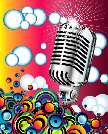 Colorful metallic retro microphone in the Blue sky のイラスト素材