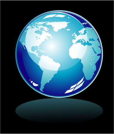 Glossy Blue world Icon with reflectionのイラスト素材