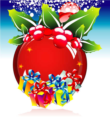 Christmas Red Sphere with decorations and gift boxesのイラスト素材