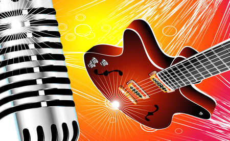 Retro microphone and guitar music backgroundのイラスト素材