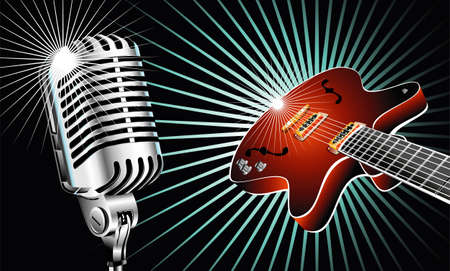 Retro microphone and guitar music backgroundのイラスト素材