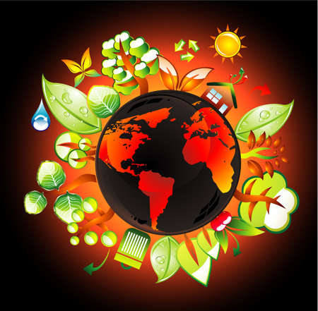 Recycling World Concept Background with a lot of green and nature elementsのイラスト素材