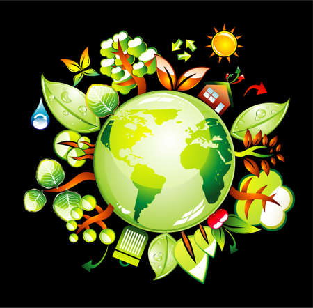 Recycling World Concept Background with a lot of green and nature elementsのイラスト素材