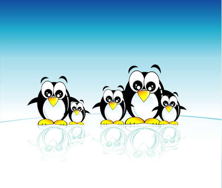 Funny family of penguins and south poleのイラスト素材