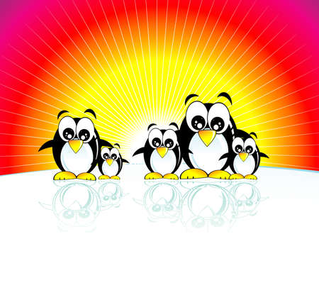 Funny family of penguins and south poleのイラスト素材