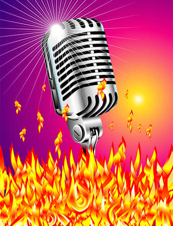 Retro microphone burining in the flamesのイラスト素材