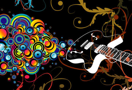 Colorful retro guitar singing bubbles backgroundのイラスト素材