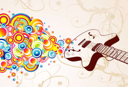 Colorful retro guitar singing bubbles backgroundのイラスト素材