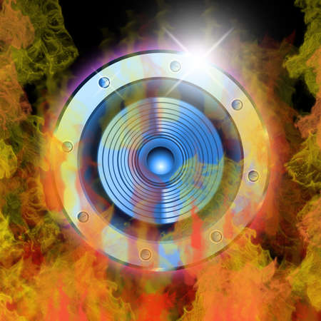 True fire and a music speaker backgroundの写真素材