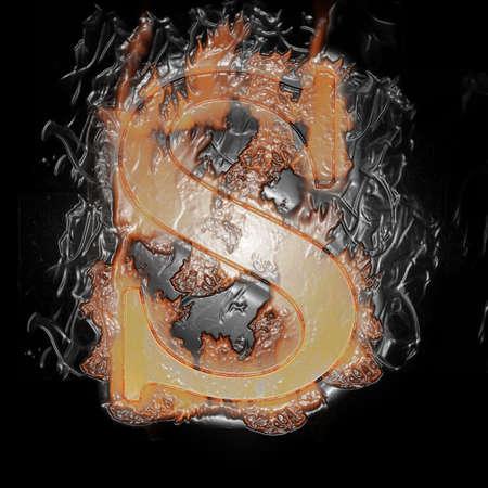 Plastic Burning Letter with true flames and smoke -の写真素材