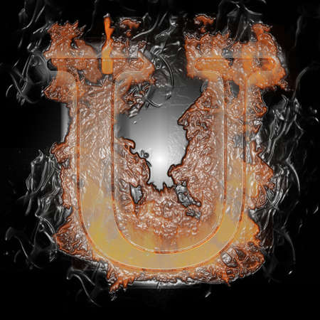 Plastic Burning Letter with true flames and smoke -の写真素材